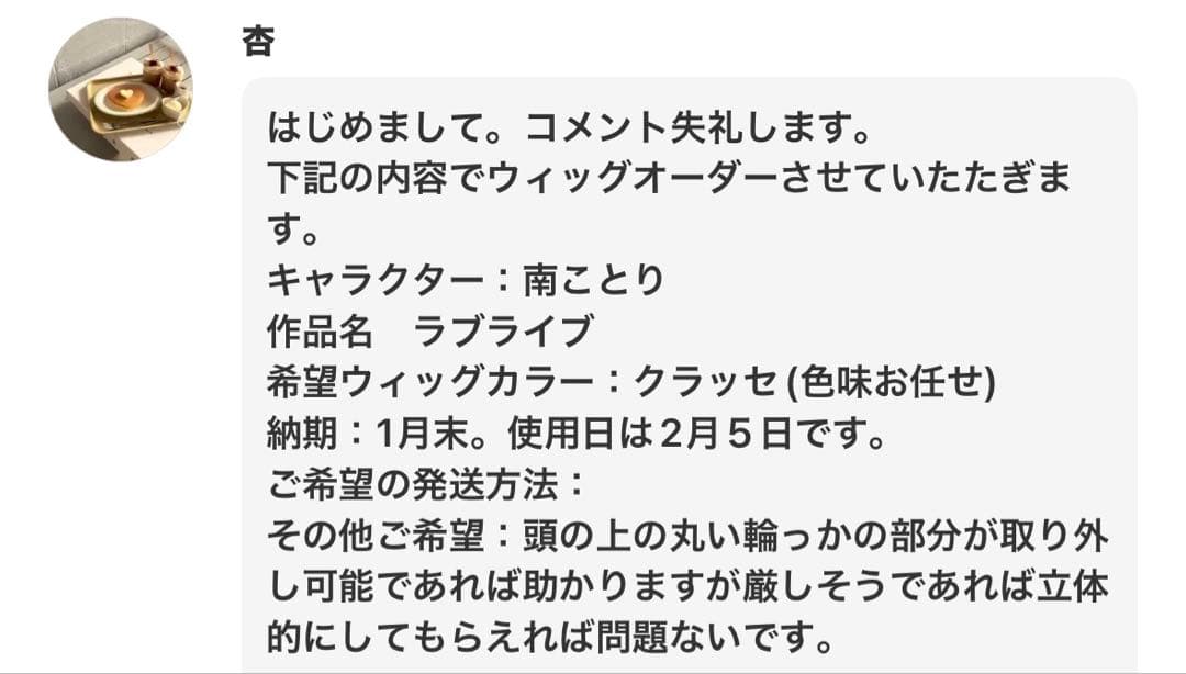 杏様 ウィッグオーダー ②制作費ページ