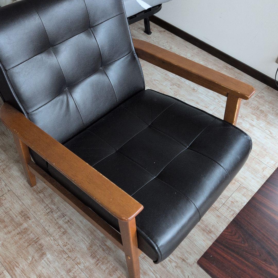 【明日まで割引】カリモクっぽい黒の合成皮革ソファセット