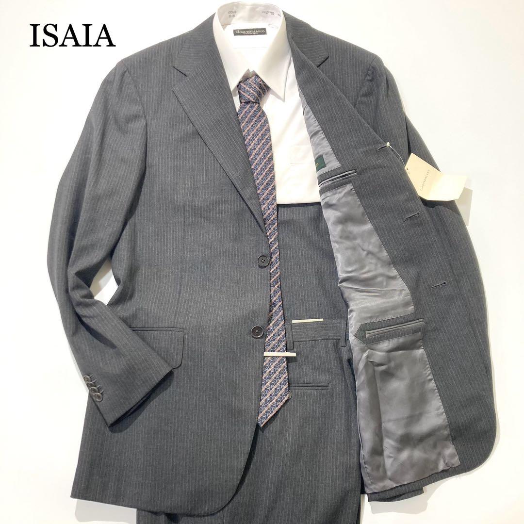 【タグ付き☆未使用品】ISAIA スーツ セットアップ グレー ストライプ 52
