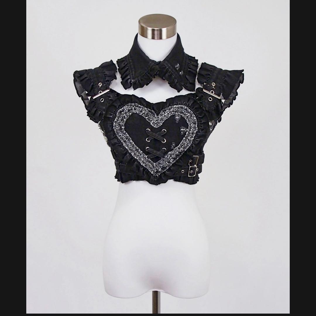 【新品】HIDOLATRALTHEODOL y2kデニムハートビスチェ　ブラック