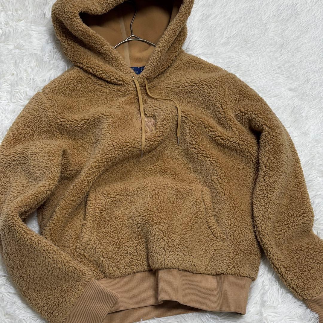 レア ラルフローレン プルオーバーもこもこパーカー　ビッグポニー刺繍　キャメル