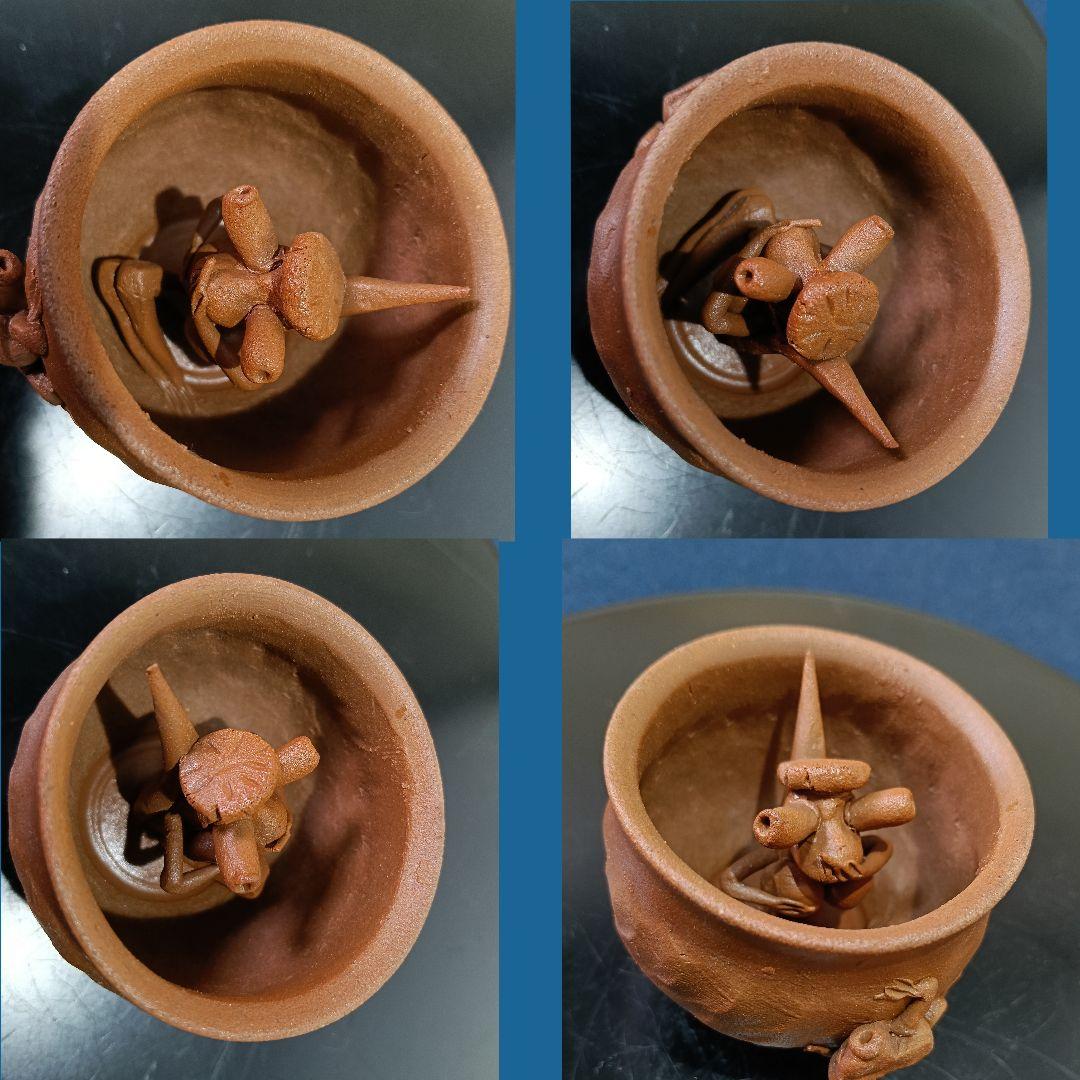 AN55 萬古焼 勝三 ぐい呑 湯呑 浮彫 カニ カッパ カエル 二点 酒器煎茶