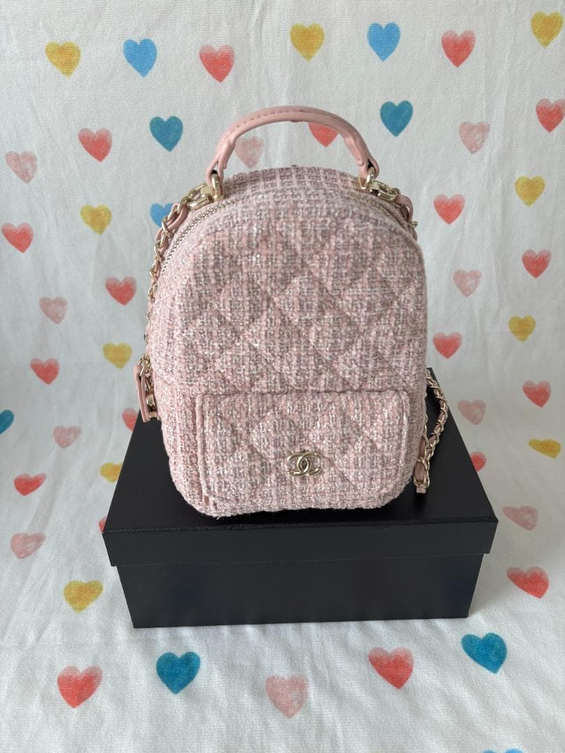 ☆美品☆ピンク ツイード　リュック【箱付き】