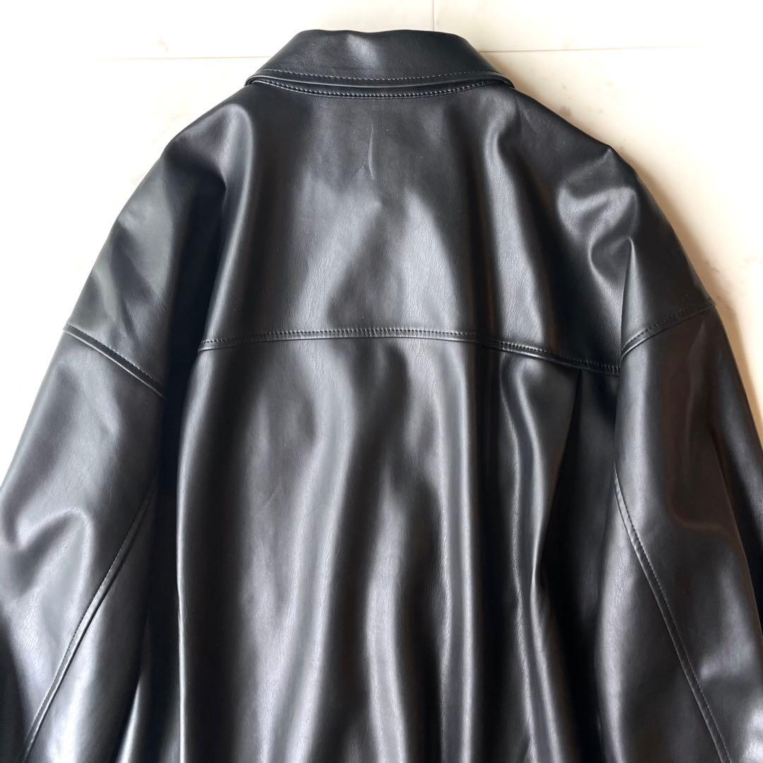 美品 ICB 洗える L ベルト付 ブルゾン 黒 フェイクレザー ジャケット