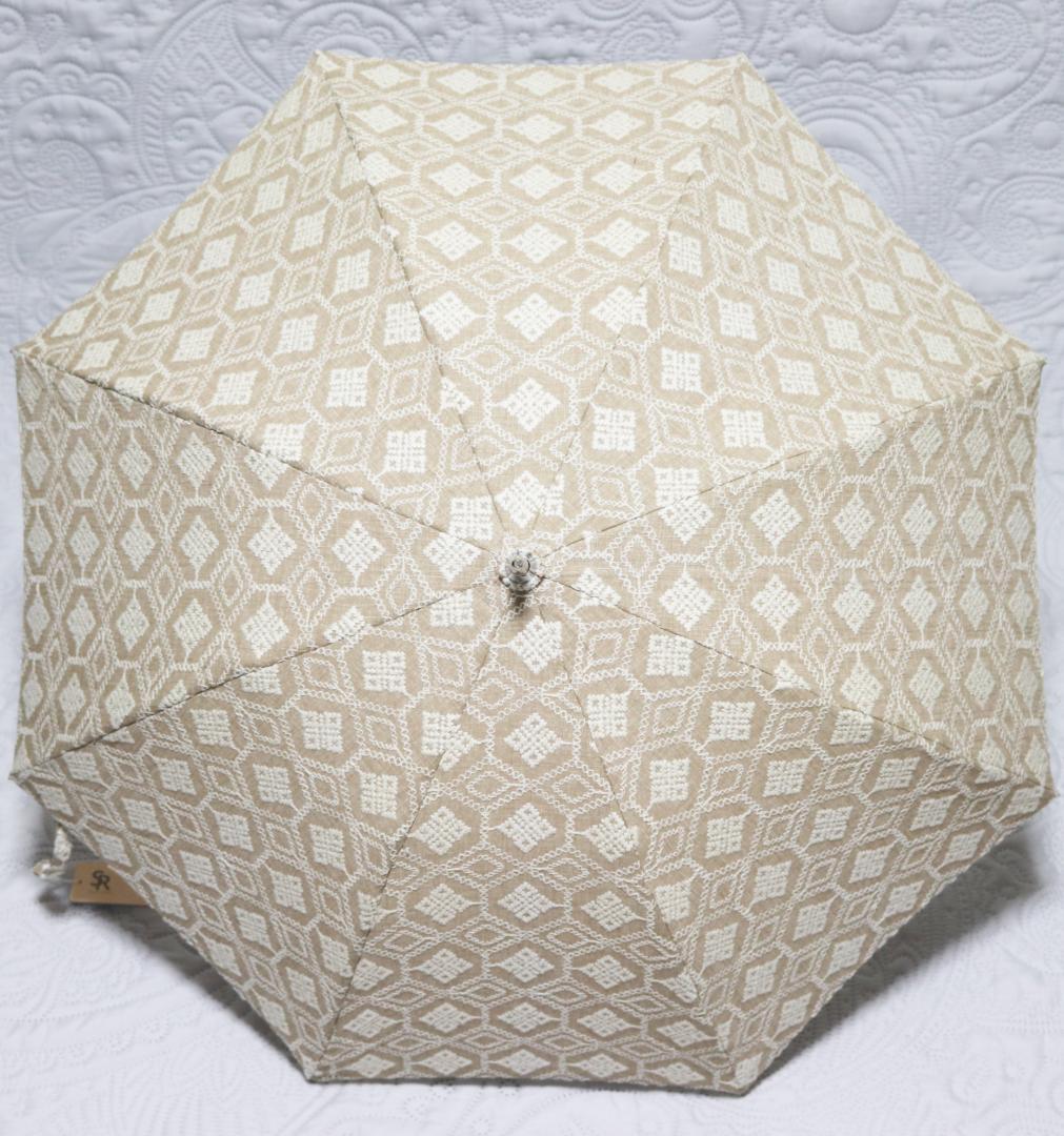 新品【長傘 日傘】綿100％ 高級感 幾何学立体総刺繍 木製 日傘 日本製