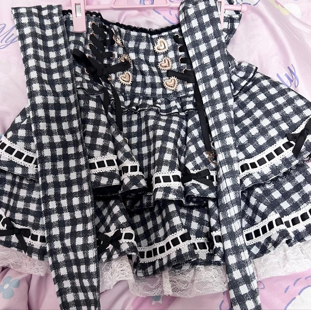 LIZLISA はしごリボンギンガムティアードスカパン ブラック