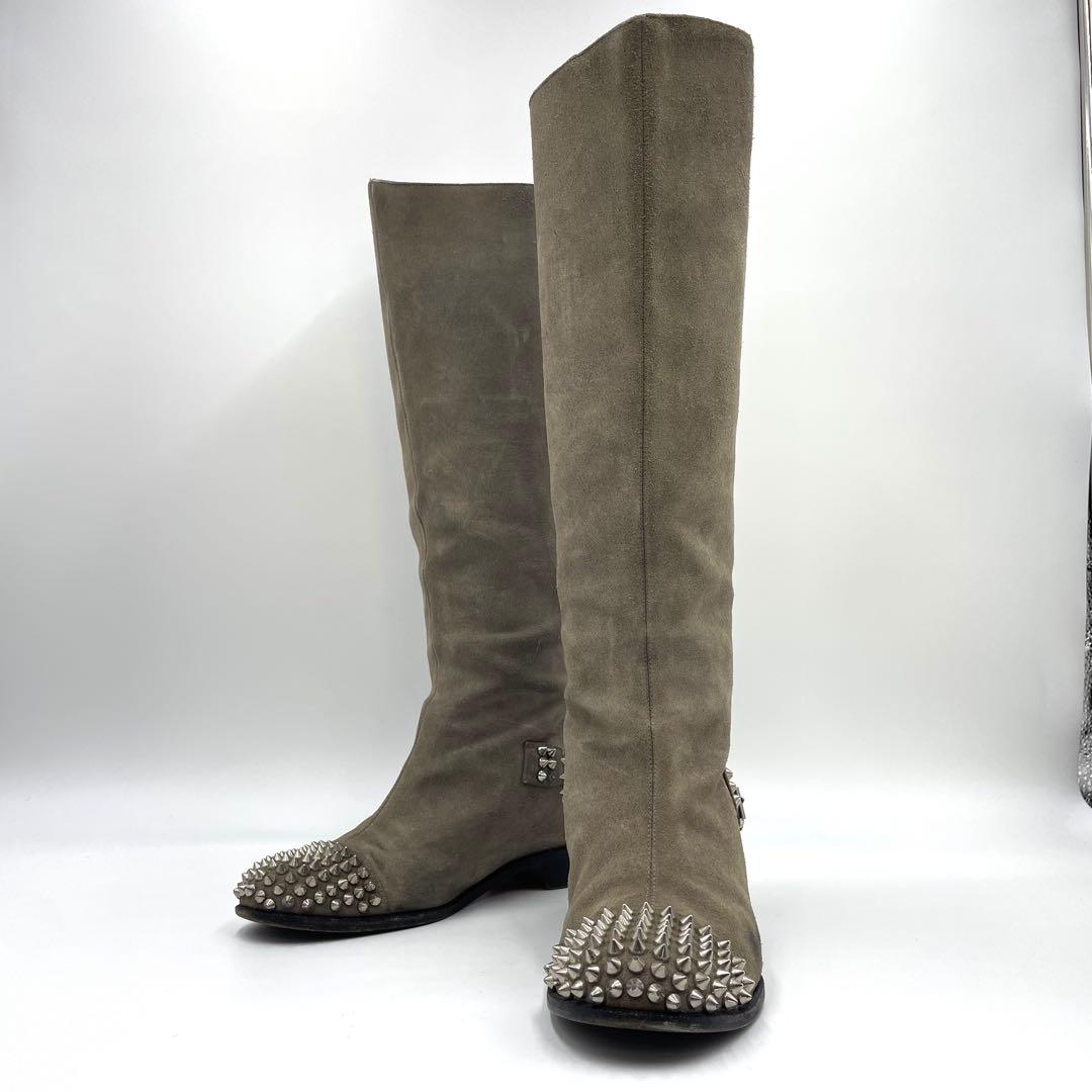 クリスチャンルブタン　スウェード　スパイク　ロングブーツ　24.5cm