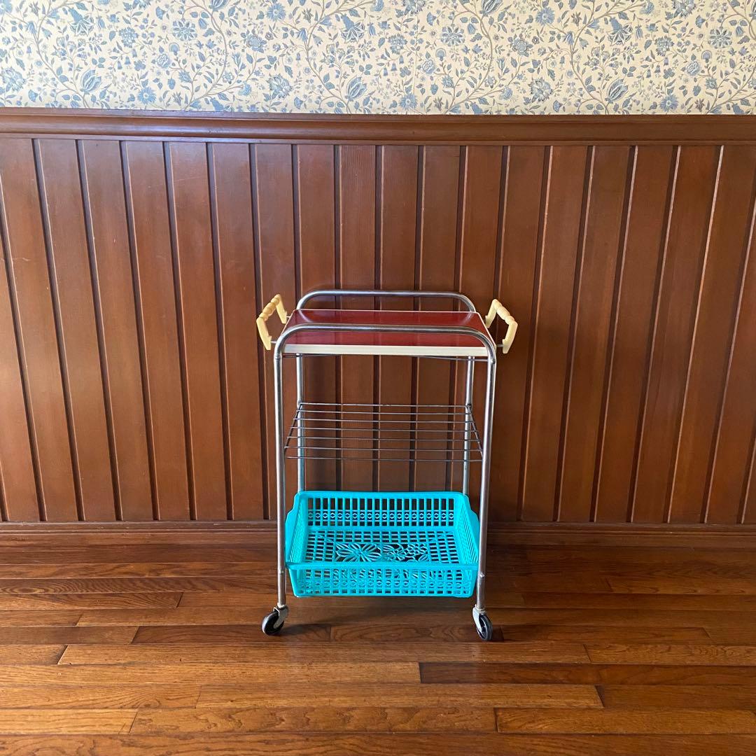 昭和レトロ　キッチンワゴン　トレー　レトロポップ　キャスター付き　当時物