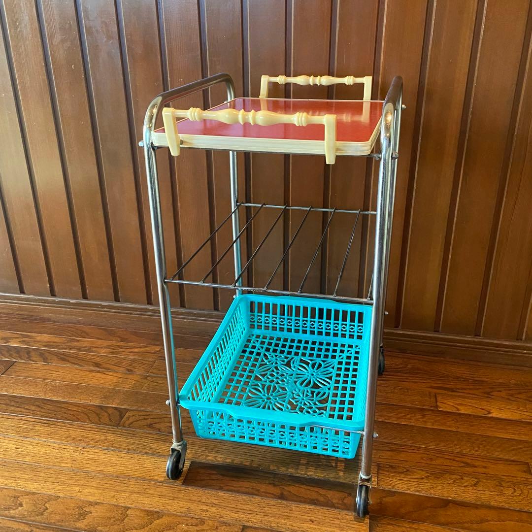 昭和レトロ　キッチンワゴン　トレー　レトロポップ　キャスター付き　当時物