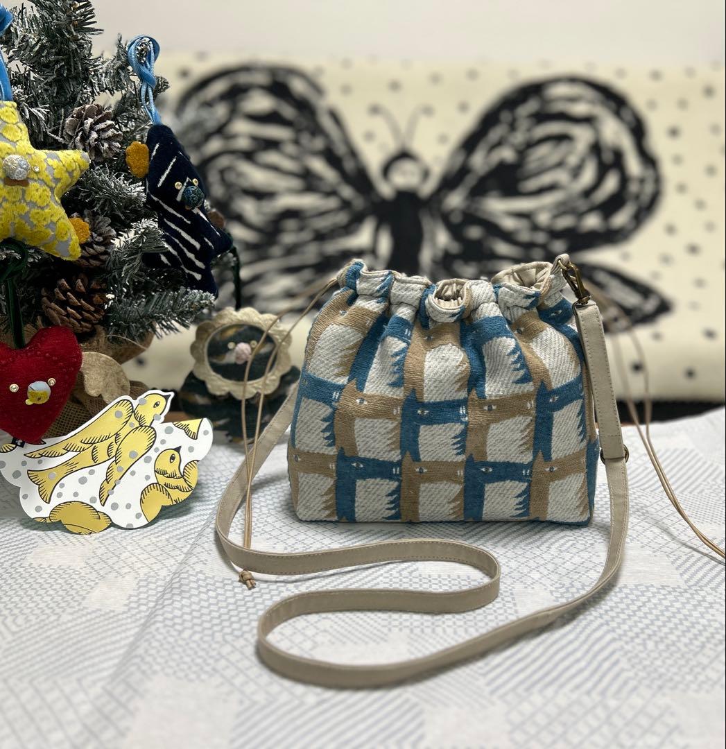 再販ハンドメイド＊ミナペルホネン＊thoroughbred＊きんちゃくポシェット