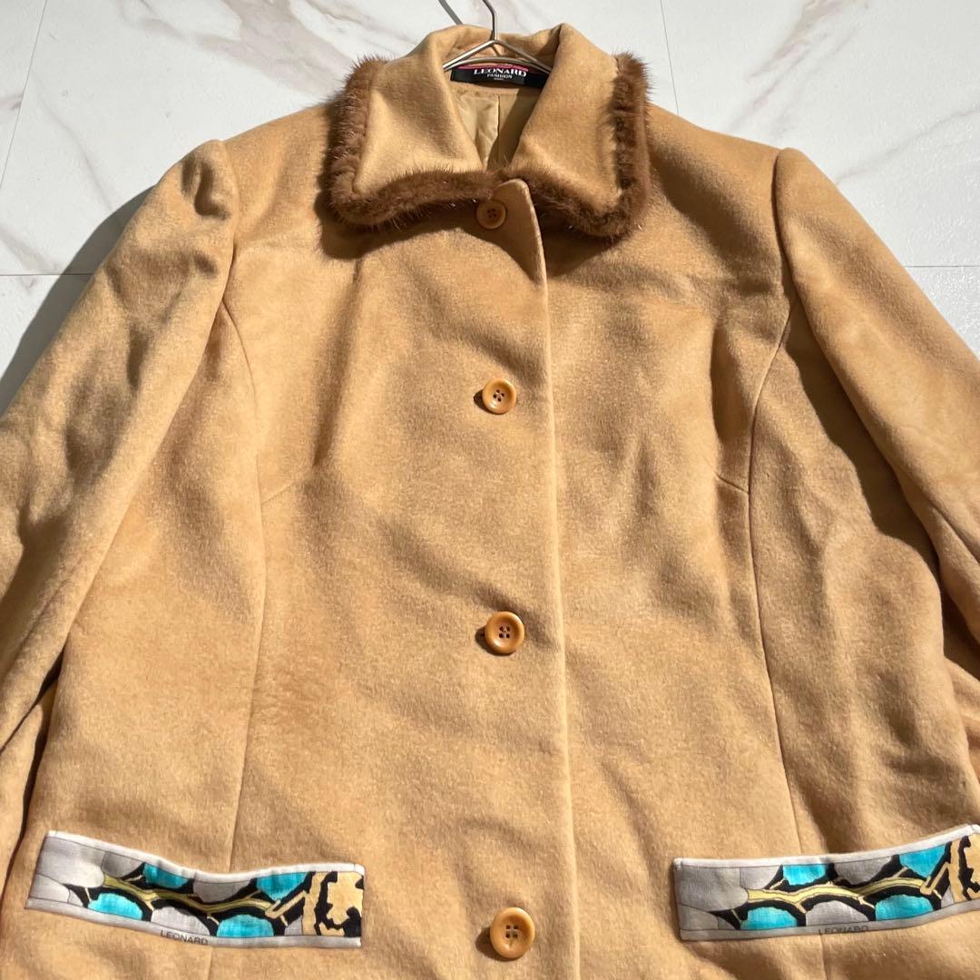入手困難✨ レオナール カシミヤ×ミンク ショートコート 大きいサイズ ベージュ