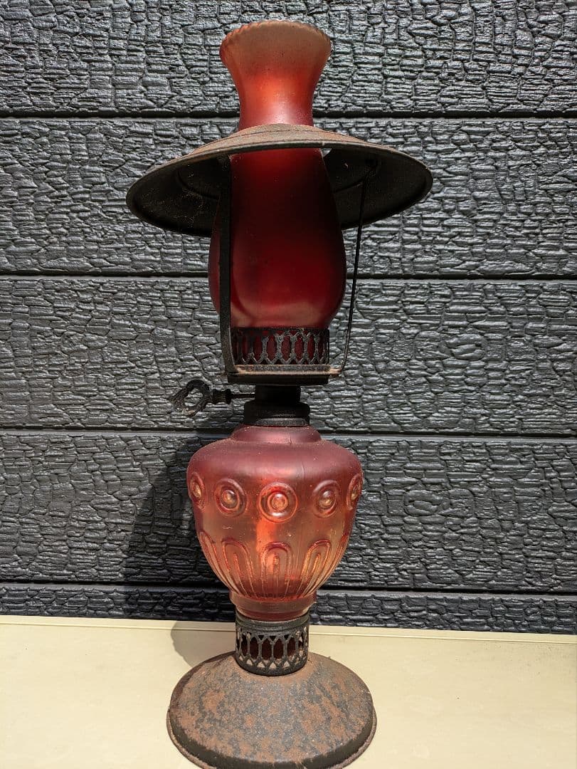 希少　アンティーク　赤いガラスランタン　ランプ　インテリア