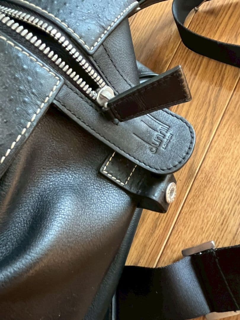 dunhill ブラックレザー ダッフルバッグ