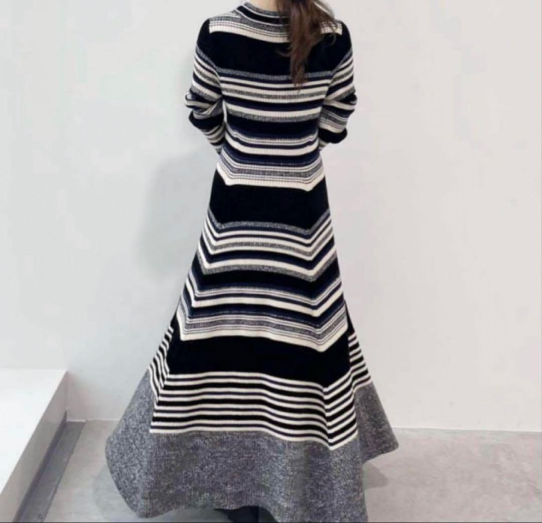 COCODEAL マルチボーダー　フレアニットワンピース