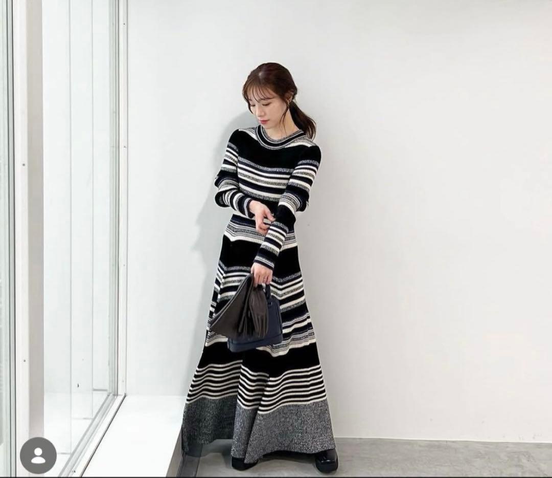 COCODEAL マルチボーダー　フレアニットワンピース