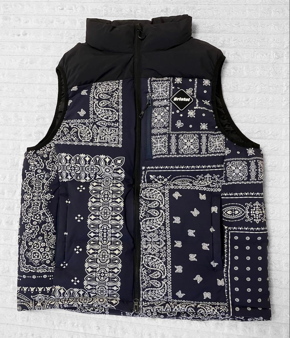 美品！FCRBダウンベスト ネイビー×バンダナL