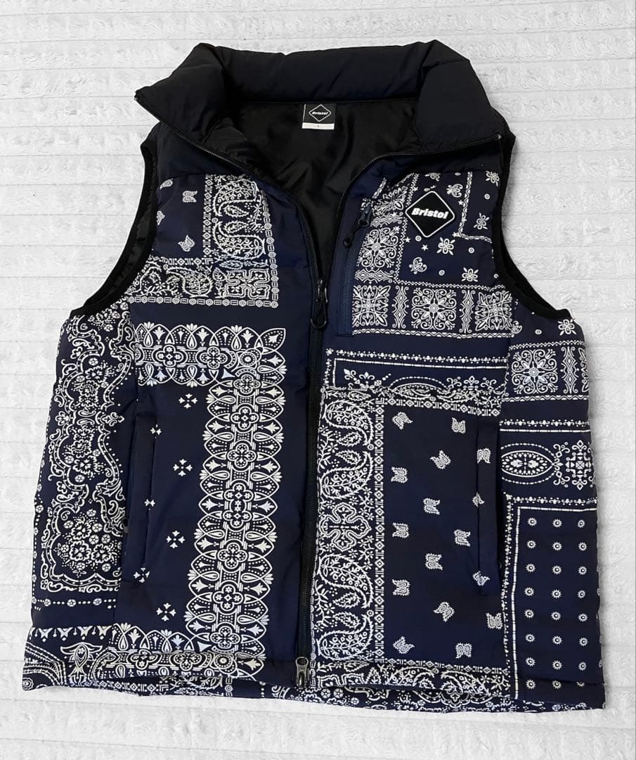 美品！FCRBダウンベスト ネイビー×バンダナL