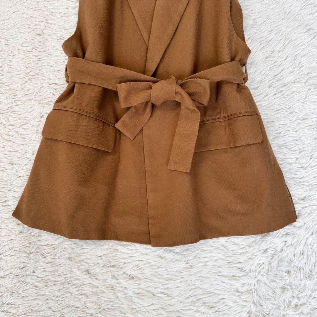 CLANE テイラードベスト ジレ ベルト付き ウールコットン混 キャメル