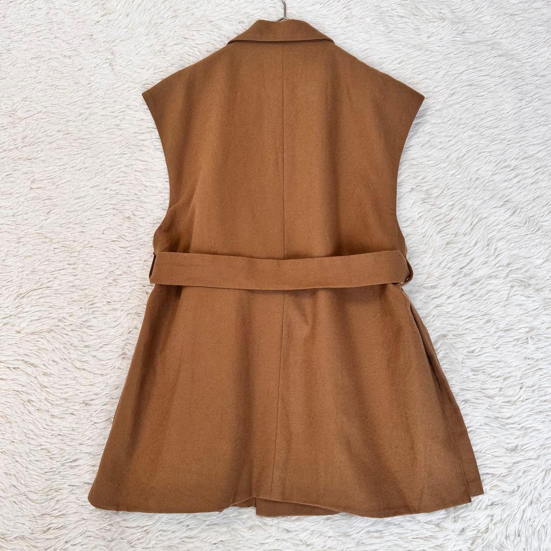 CLANE テイラードベスト ジレ ベルト付き ウールコットン混 キャメル