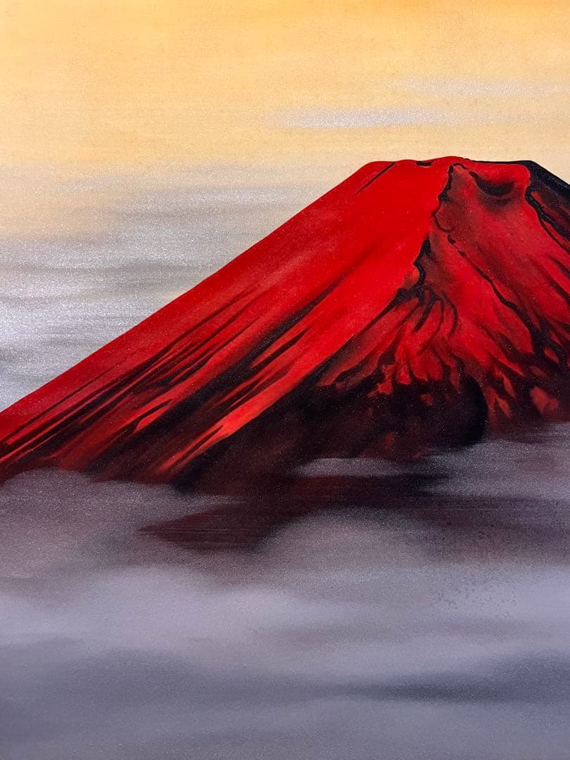 田中芳園 赤富士 肉筆 清堂箱書 日本画 掛け軸 掛軸 正月 富士 縁起物 絵画