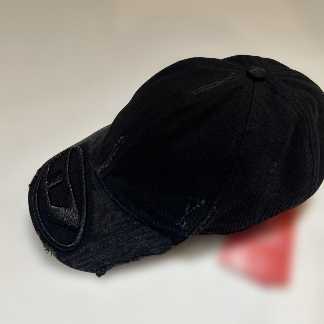 ブラックデニムダメージキャップ