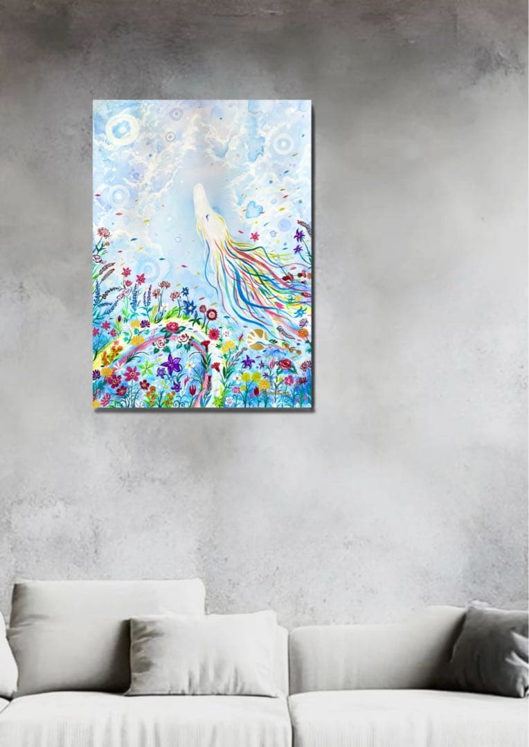 ありりん0703☆ 秋の花々と虹龍 絵画 アクリル画 開運絵画 龍ノツカイ