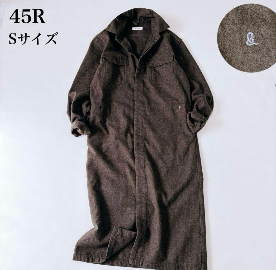 未使用級✨45R シャツワンピース ウール カーキ ロゴ刺繍 Sサイズ 比翼釦