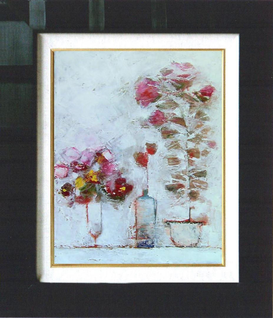 油絵 菅家令子 絵 絵画 インテリア 額付き(白) uF6-071102 花