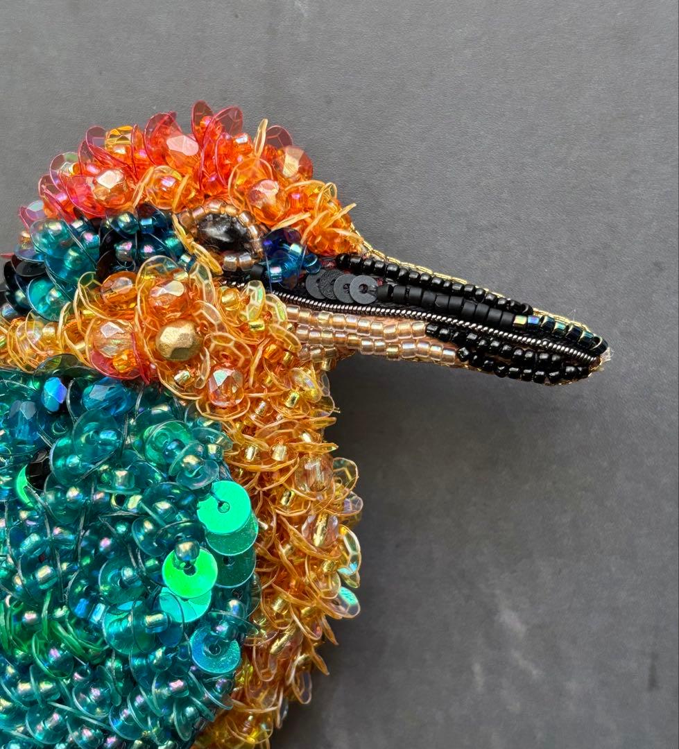 【ミヤコショウビン】ビーズ刺繍ブローチバッグチャーム