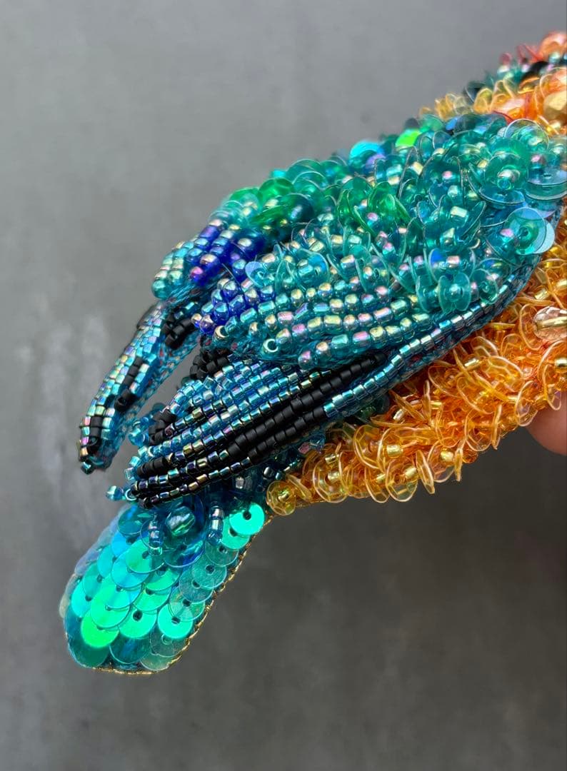 【ミヤコショウビン】ビーズ刺繍ブローチバッグチャーム