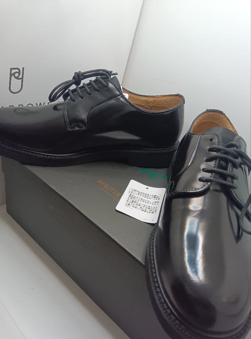 ボ*ア様 ユナイテッドアローズポストマンシューズサービスシューズ黒レザー25.0