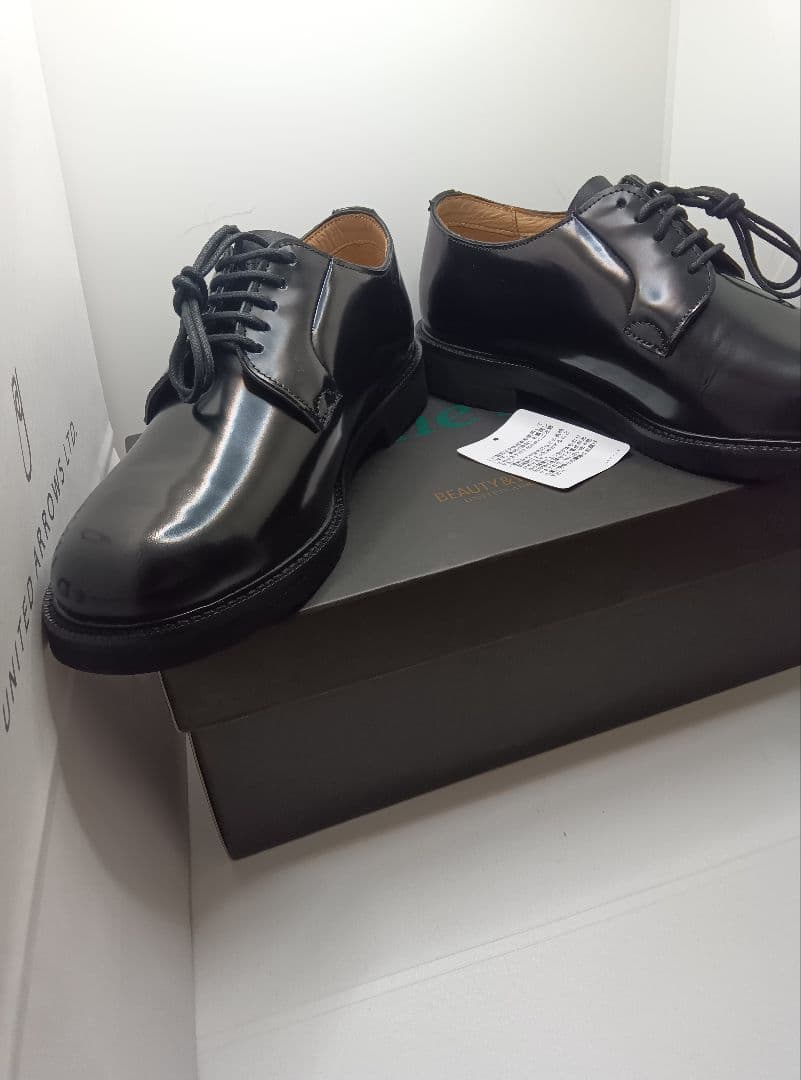 ボ*ア様 ユナイテッドアローズポストマンシューズサービスシューズ黒レザー25.0