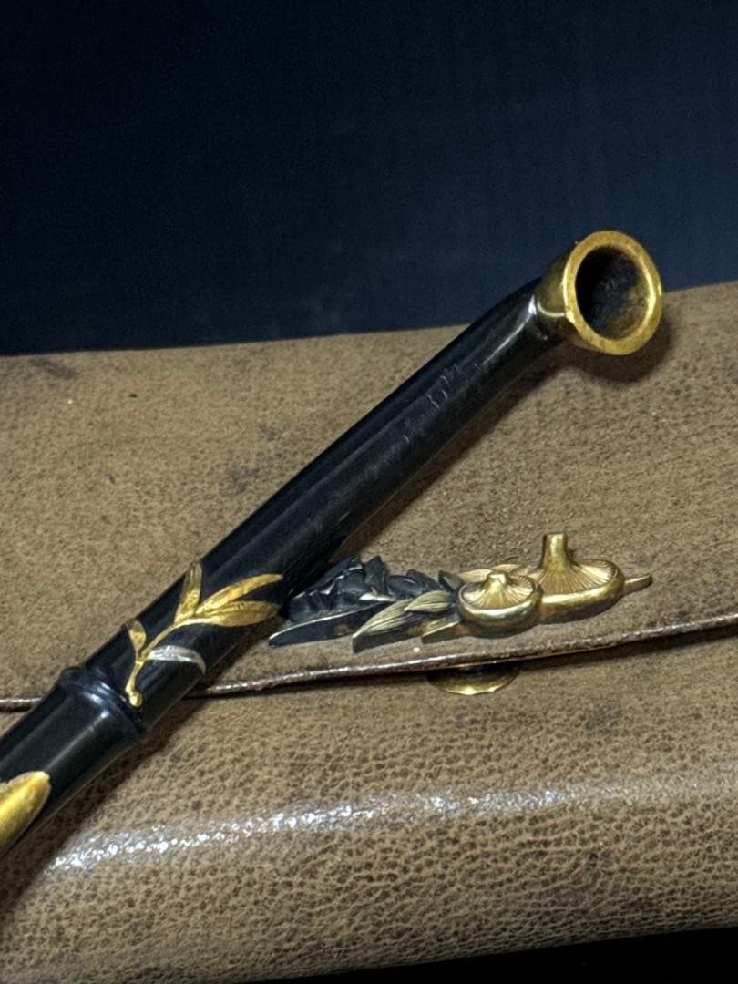 極上 江戸末期〜明治期 村田 純金 刻印 細密彫金 純金 煙管 莨入 K24