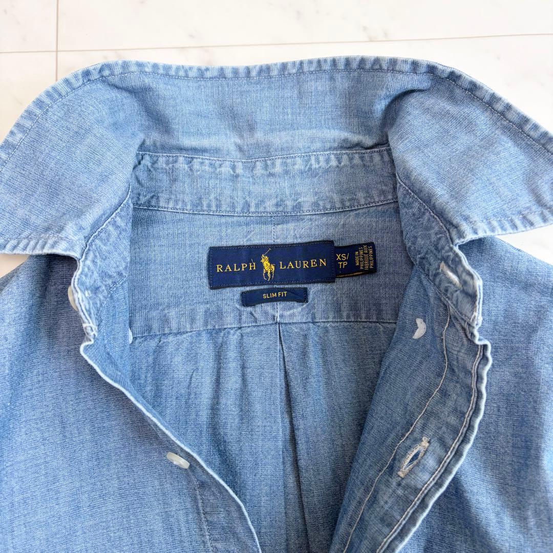 美品 ラルフローレン デニムシャツ ボタンダウン ダンガリー XS
