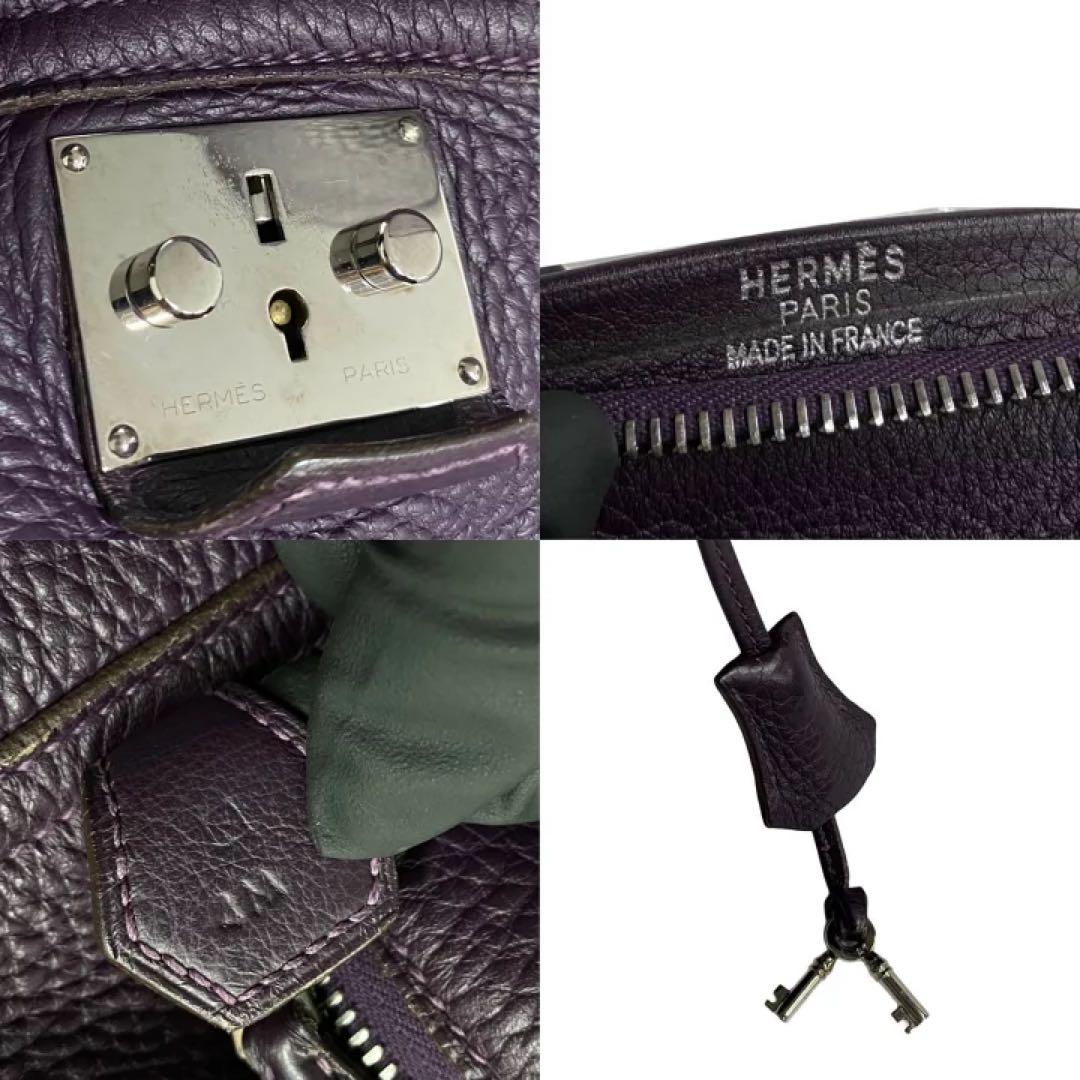エルメス プリュム　45 パープル　紫　A 刻印　ボストン　バッグ