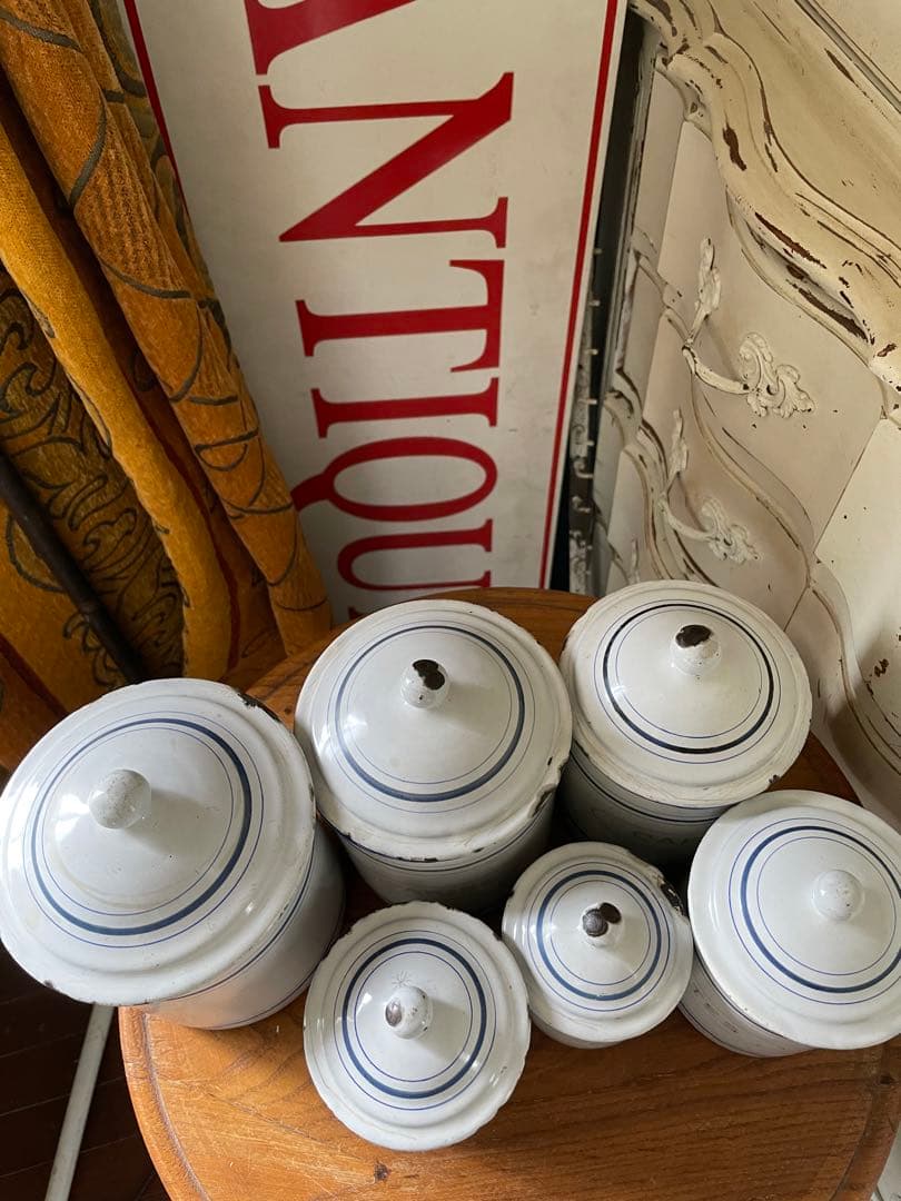 フランス　アンティーク　ホーロー　キャニスター　BF社BB社　ブルー　100年