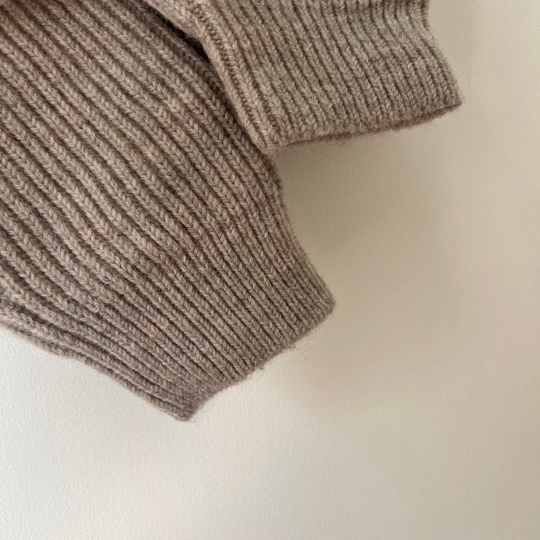 グレー リブ編み フード付きカーディガン