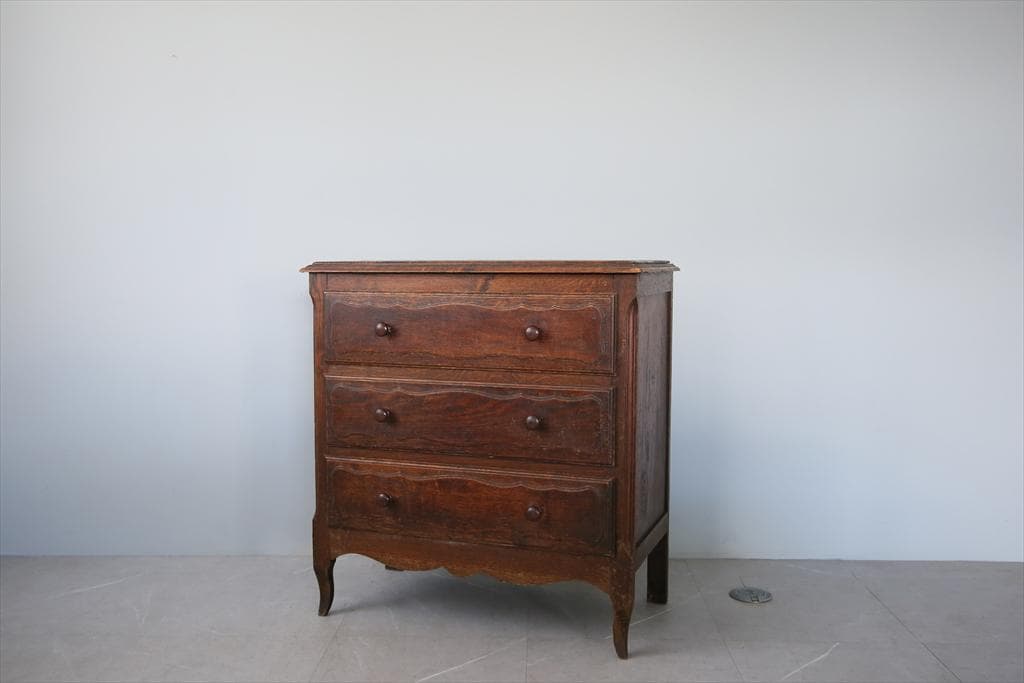 フランスアンティーク猫脚3杯ドロワー/木製チェスト/タンス/飾り棚(90-47)