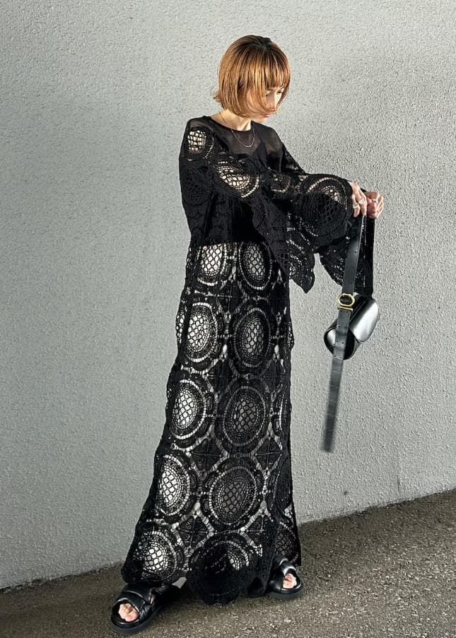 Ameri MEDI INDIAN BIG LACE DRESS ブラック　S