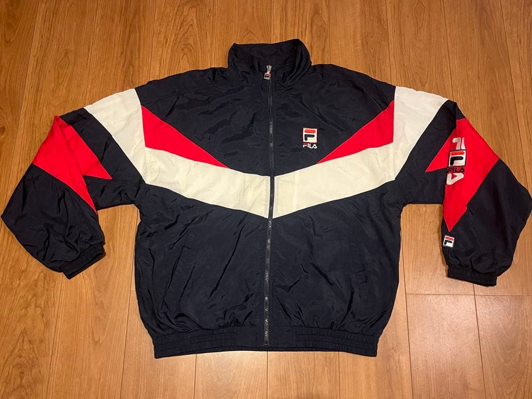 FILA 90s ビンテージ ナイロンジャケット Lネイビー 身幅65