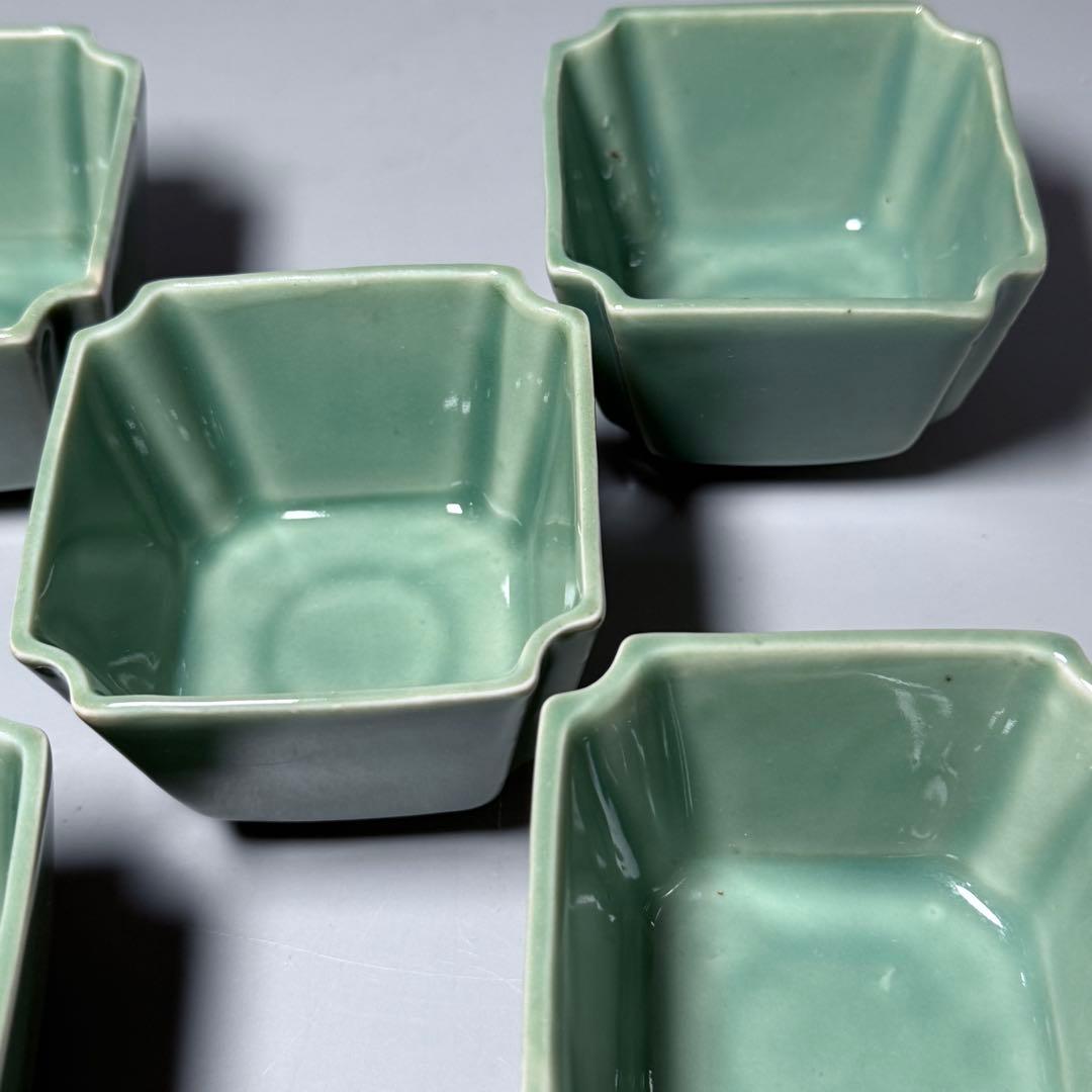 明治鍋島　隅切方形向付　五客　特注共箱付　蒐集家放出品　上品は釉薬