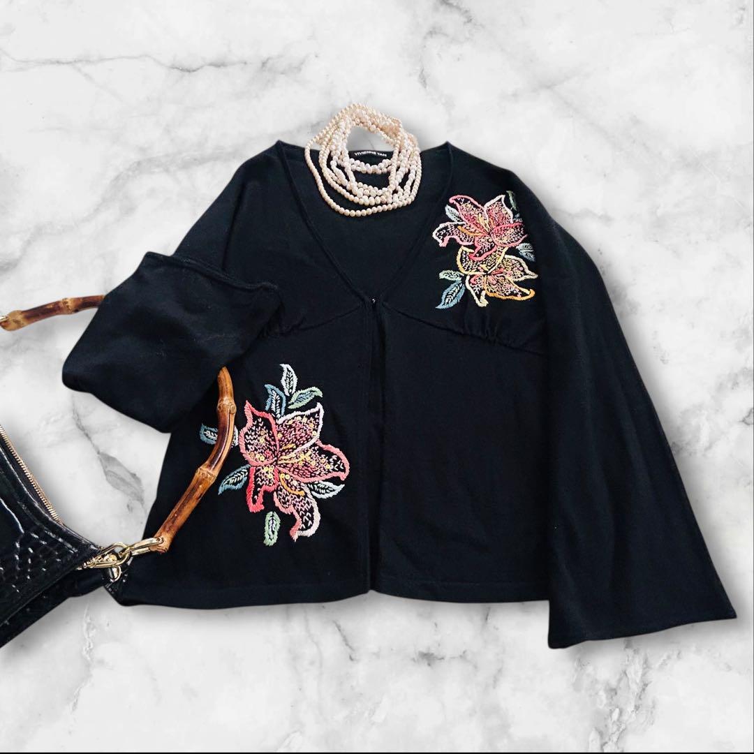 VIVIENNE TAM ✨ブラック カーディガン コットンシルクフラワー刺繍