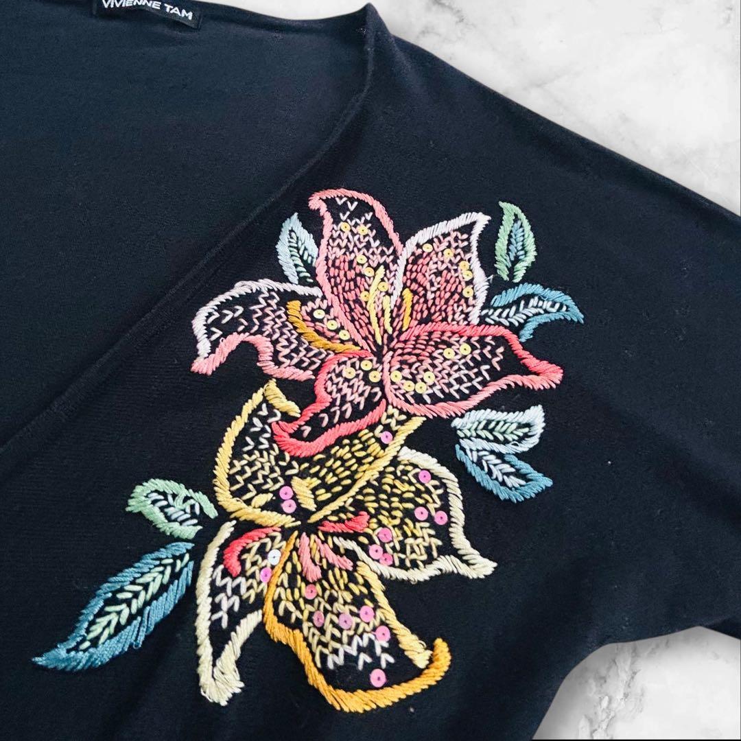 VIVIENNE TAM ✨ブラック カーディガン コットンシルクフラワー刺繍
