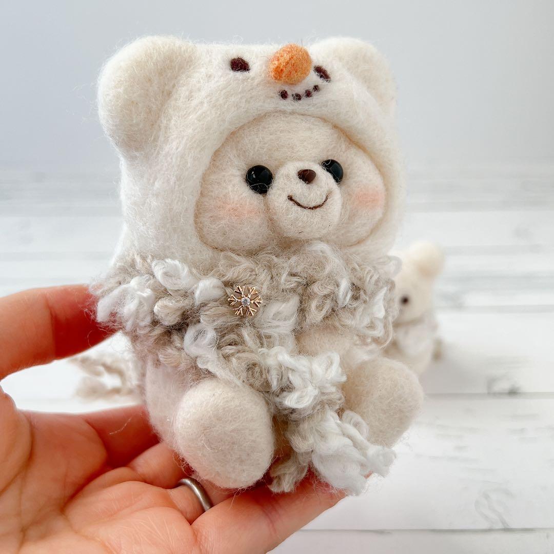 雪だるまくまちゃんセット（ベージュ）　羊毛フェルト