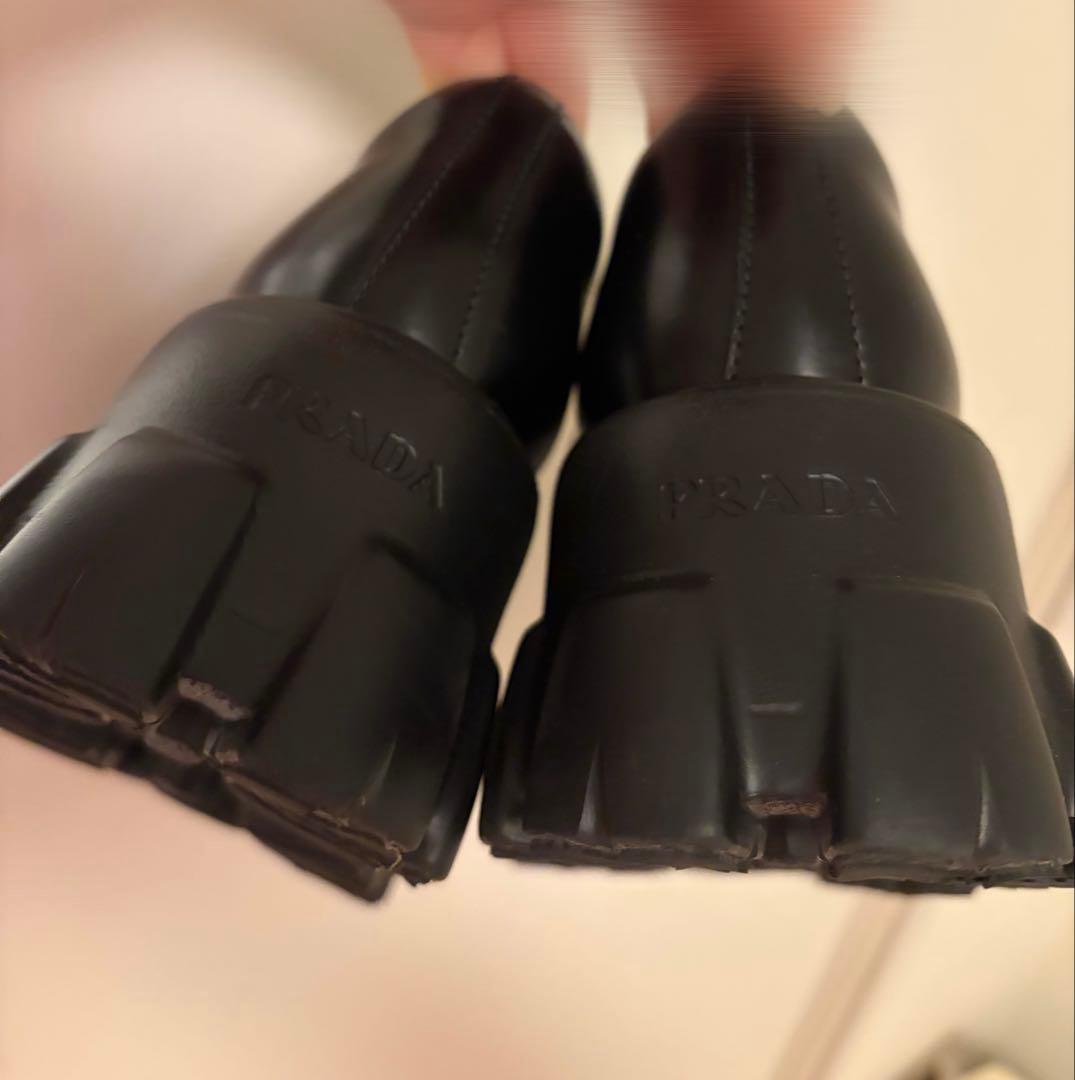 【正規品】PRADA ブラックレザー ローファー 厚底