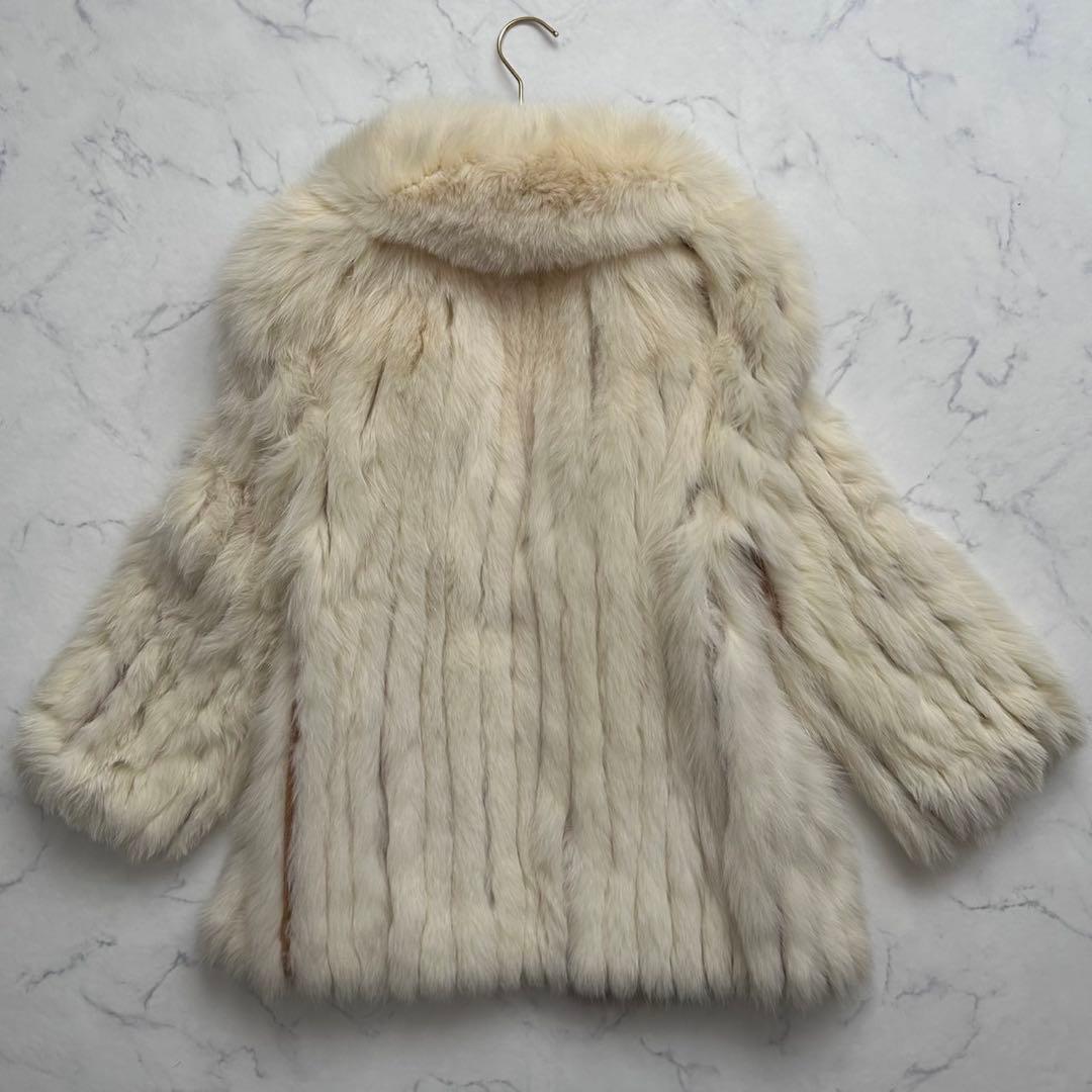 XL ボリューム感◎銀SAGA 毛皮コート フォックスファー 肉厚女優襟