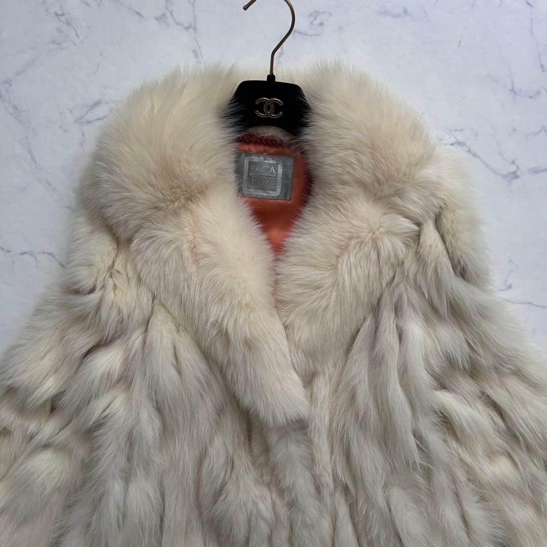 XL ボリューム感◎銀SAGA 毛皮コート フォックスファー 肉厚女優襟