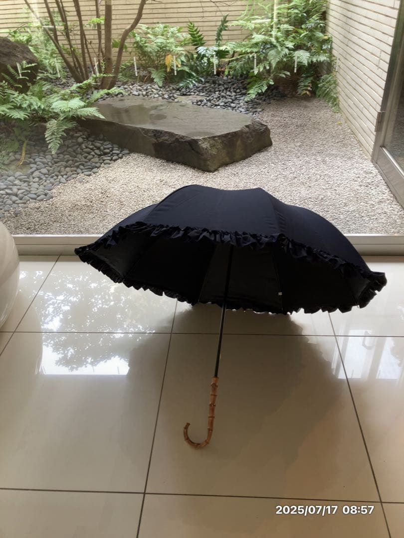 芦屋ロサブラン　日傘晴雨兼用 遮光フリル付き　ネイビーUVカット　未使用に近い