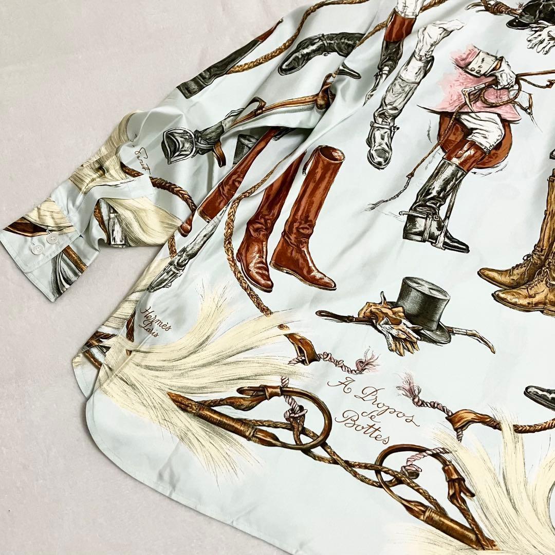 ★美品★エルメス　シルクシャツ　シルクブラウス　40 ブーツ柄 馬具柄
