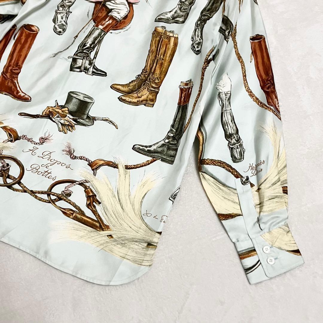 ★美品★エルメス　シルクシャツ　シルクブラウス　40 ブーツ柄 馬具柄